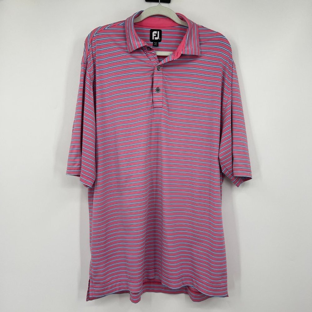 FootJoy FJ Mens sz XL Pink Blue Striped Performance Golf Polo Shirt